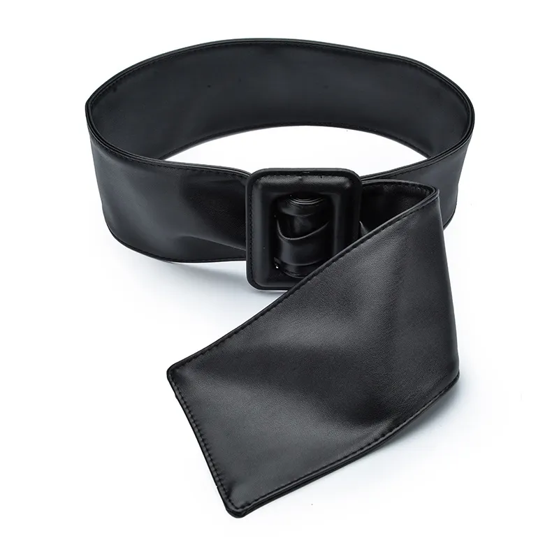 Women's Soft Wide Girdle Decorative Belt Leather Bag Buckle Skirt - Black