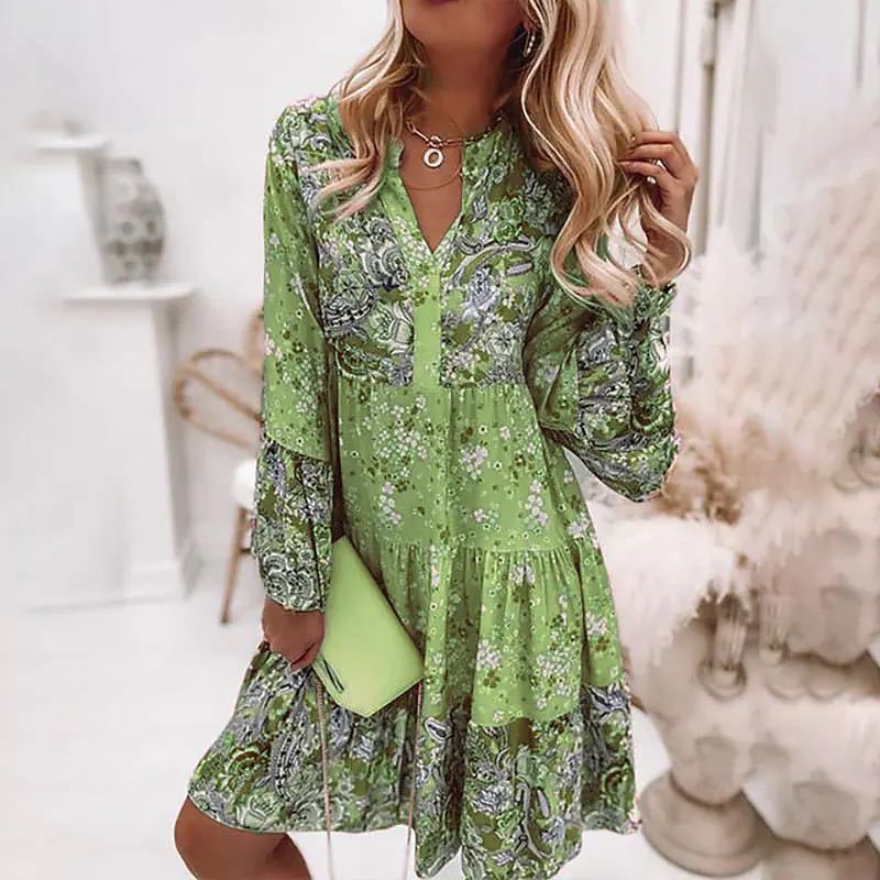 Boho Floral Patchwork Long-Sleeve Mini Dress — product details and sizing image 5
