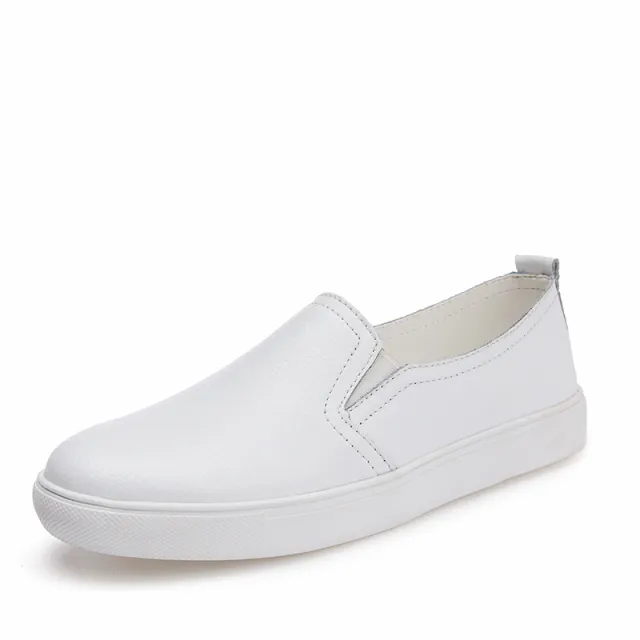 New Leather Women's Shoes Thick Soled Casual Lazy Shoes White Shoes White - Shop at LoveMi