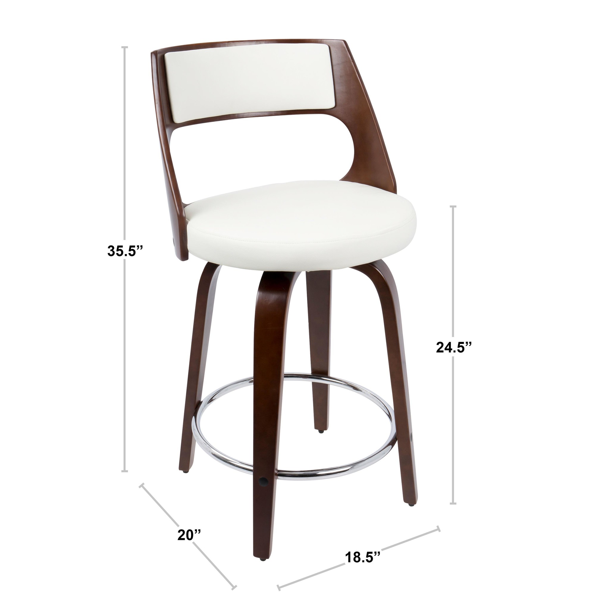 Mid-Century Modern Counter Stool With Swivel In Cherry And White Faux Leather - Set Of 2 — foto 5