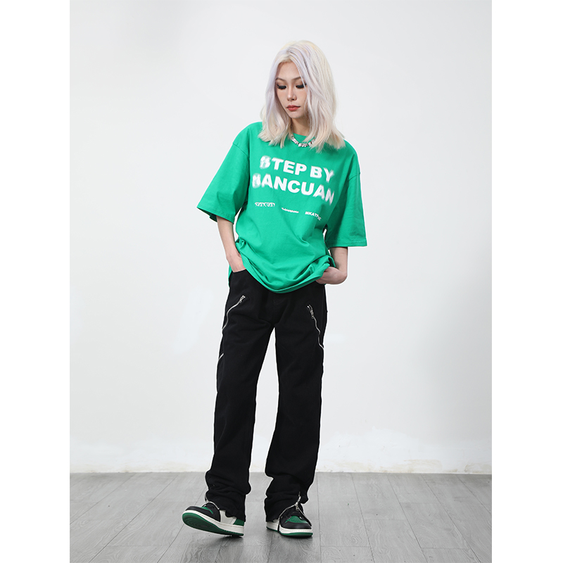 Design Niche Loose Straight Zipper Slit Trousers