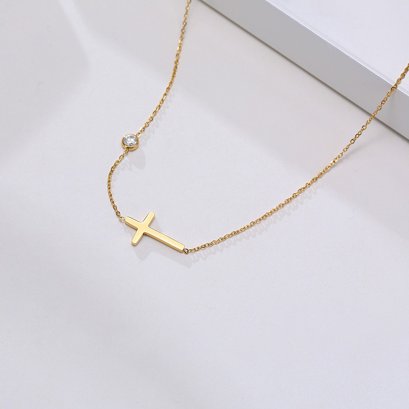 Titanium Steel Cross Zircon Shiny Necklace