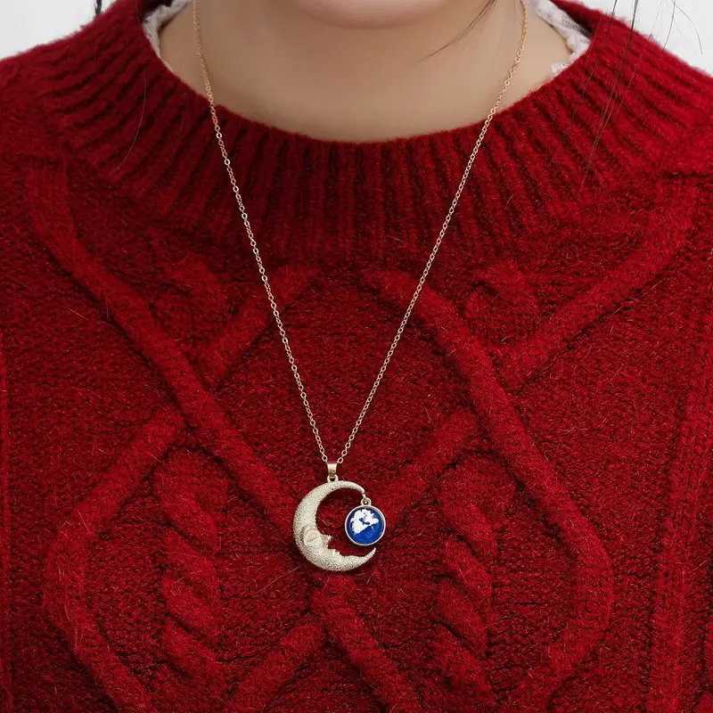 Moon Blue Sky White Cloud Resin Transparent Necklace Alloy
