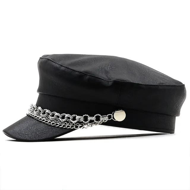 Silver Chain Beret Women's Autumn And Winter Peaked Black - Shop at LoveMi