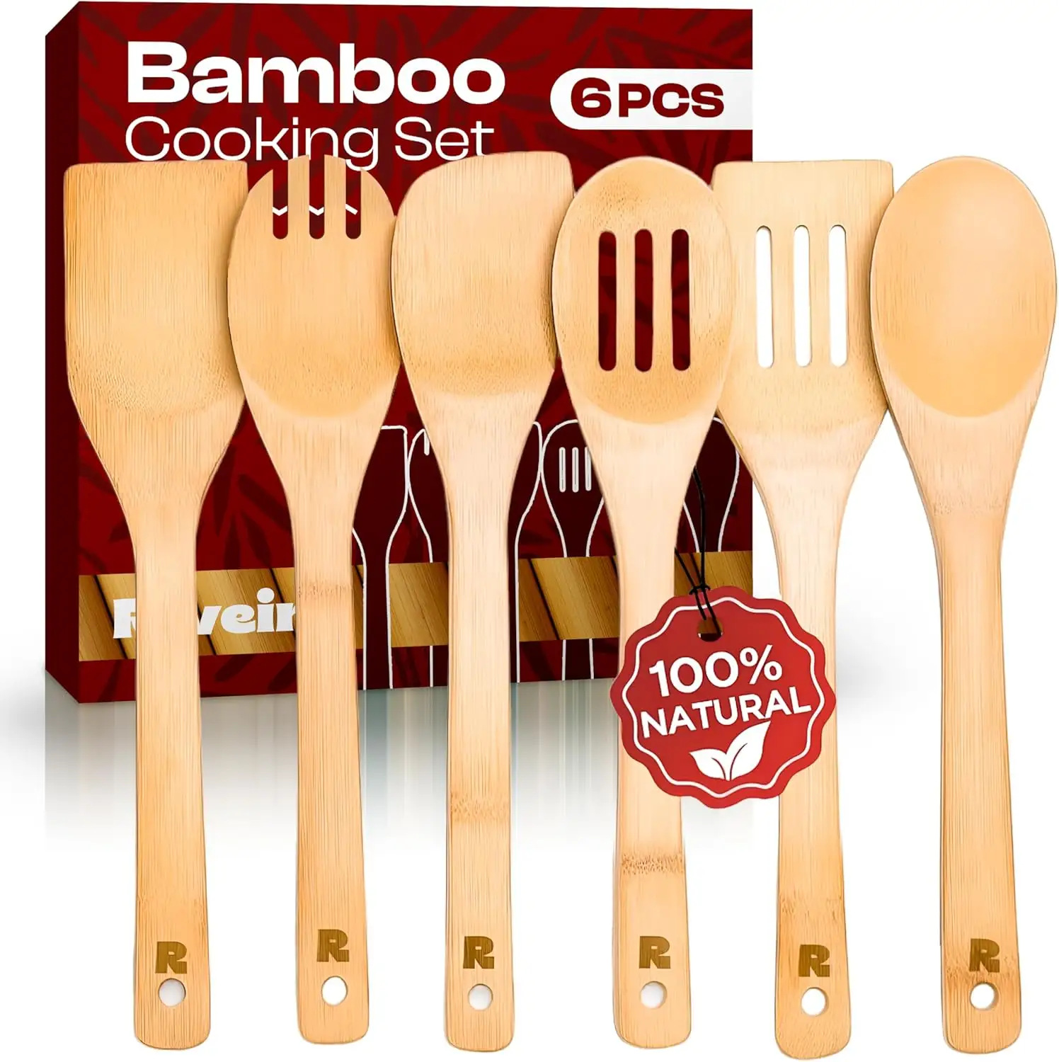 Bamboo Cooking Spoons 6-Piece Set, Wooden Kitchen