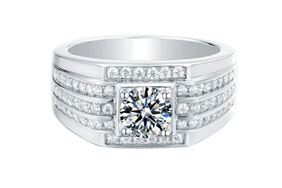 S925 Sterling Silver Inlaid 1 Carat Moissanite Men's Ring