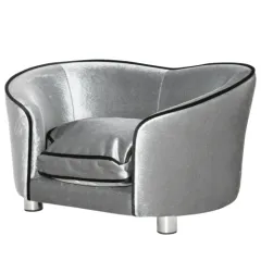 PawHut Dog Sofa Pet Chair, Kitten Bed Couch W Wooden Frame, Removable Cushion - Silver-Tone And Grey - Grey - View 1
