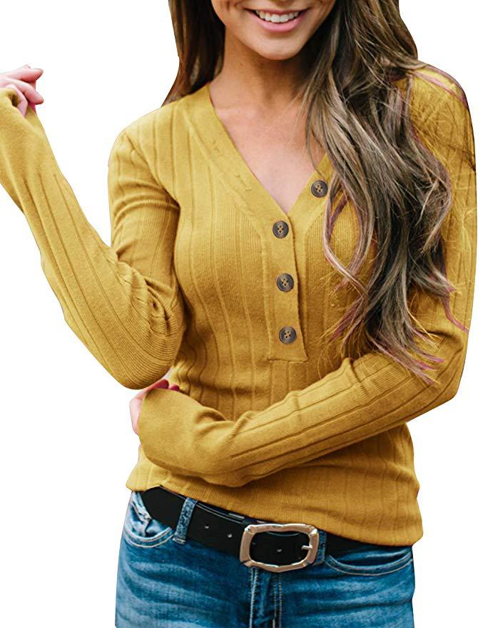 Fashion Temperament V-neck Pullover Solid Color Long-sleeved Sweater Women