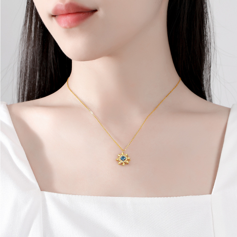 S925 Sterling Silver Austrian Crystal Rotating Snowflake Necklace For Women