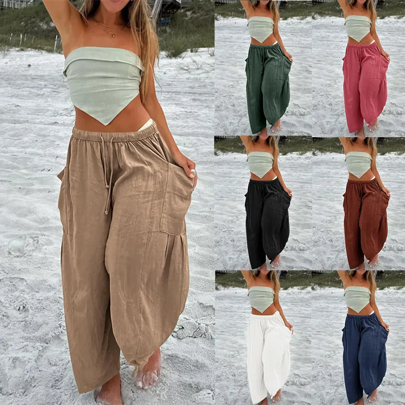 Fashion Wide Leg Pants Summer Loose Elastic High Waist