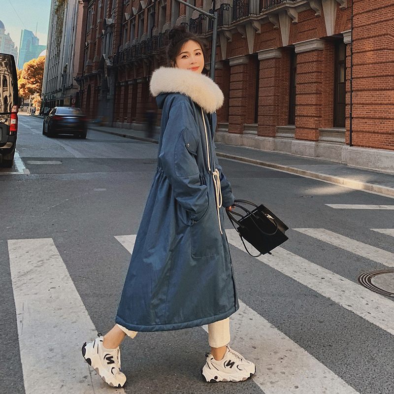 Korean Style Loose Padded Jacket With Waist And Velvet Thick