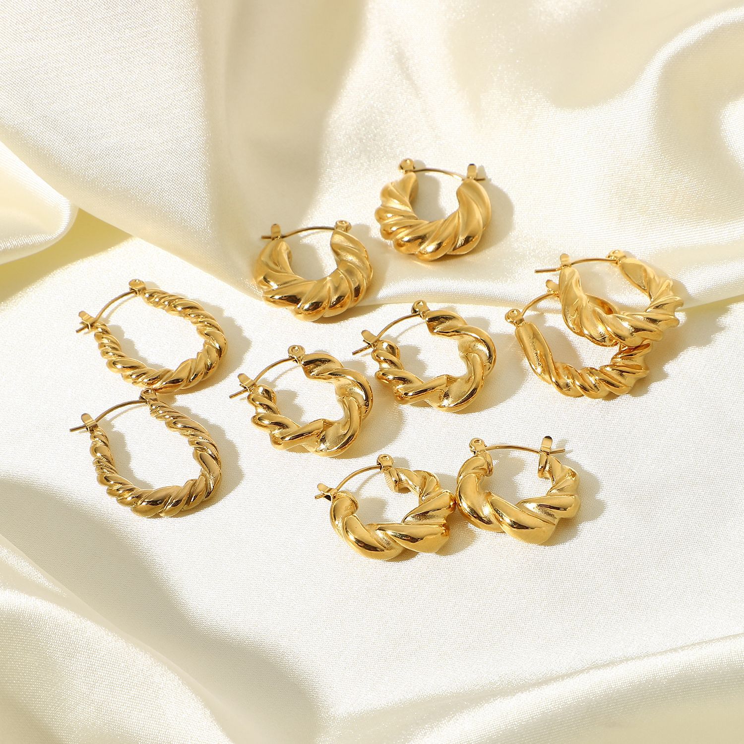 18K Gold-plated Stainless Steel Twist Hoop Earrings Titanium Steel