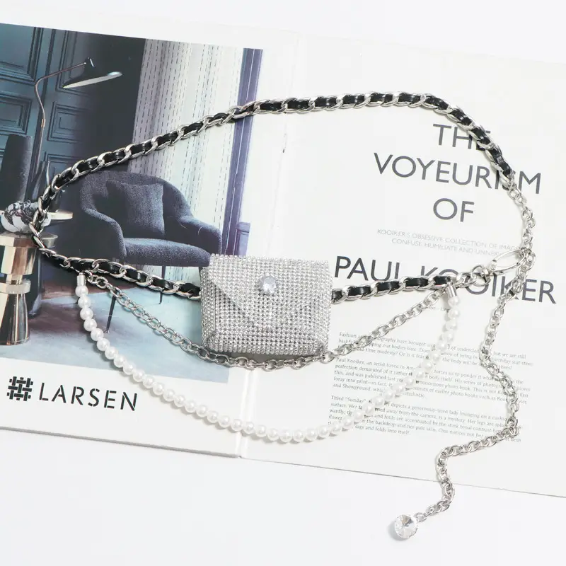 Sparkling Rhinestone Pearl Mini Waist Bag Wild Fashion Messenger Bag Change Key Belt Female