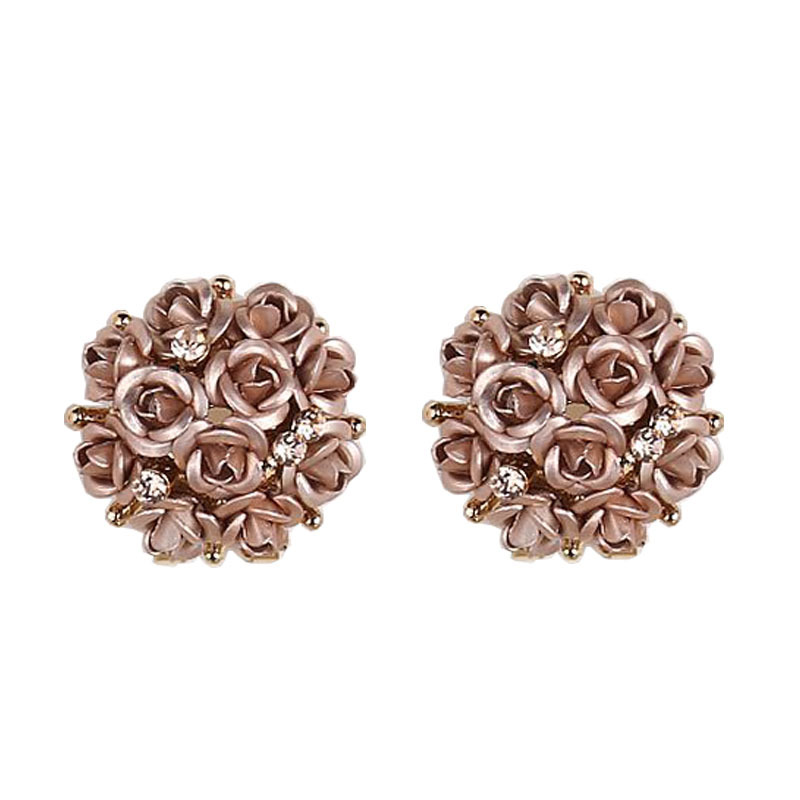 Korean Fashion Romantic Rose Earrings With Diamonds