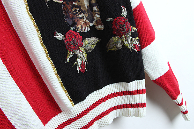 Women's Colorblock Striped Crown Cat Sweater