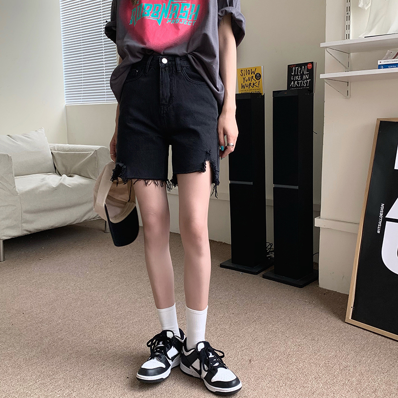 Women's Black Fashion Personality Ripped Jeans