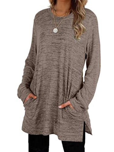 Title 1, Casual Loose Round Neck Pocket Long Sleeved Mid...