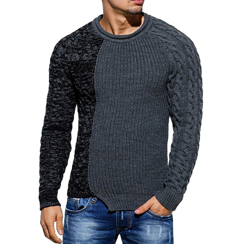 Men's Fashion Round Neck Color Block Slim Sweater
