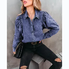 Casual Fashion Street Style Denim Shirt Female - Blue - View 1
