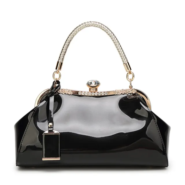 Patent Leather Shiny Handbag Women's One shoulder Diagonal Bag Black - Shop at LoveMi