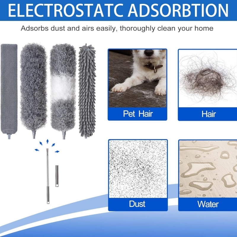 Feather Duster 8 Pack Extendable Bendable Washable Cobweb Brush With Pole