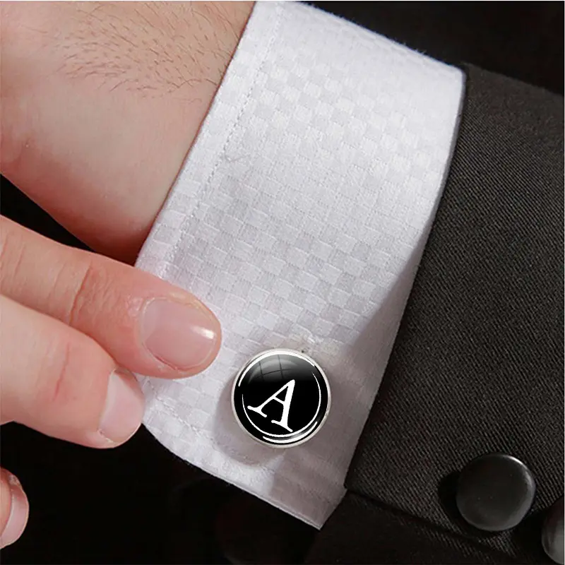 26 English Letter Cufflinks Metal Time Gem