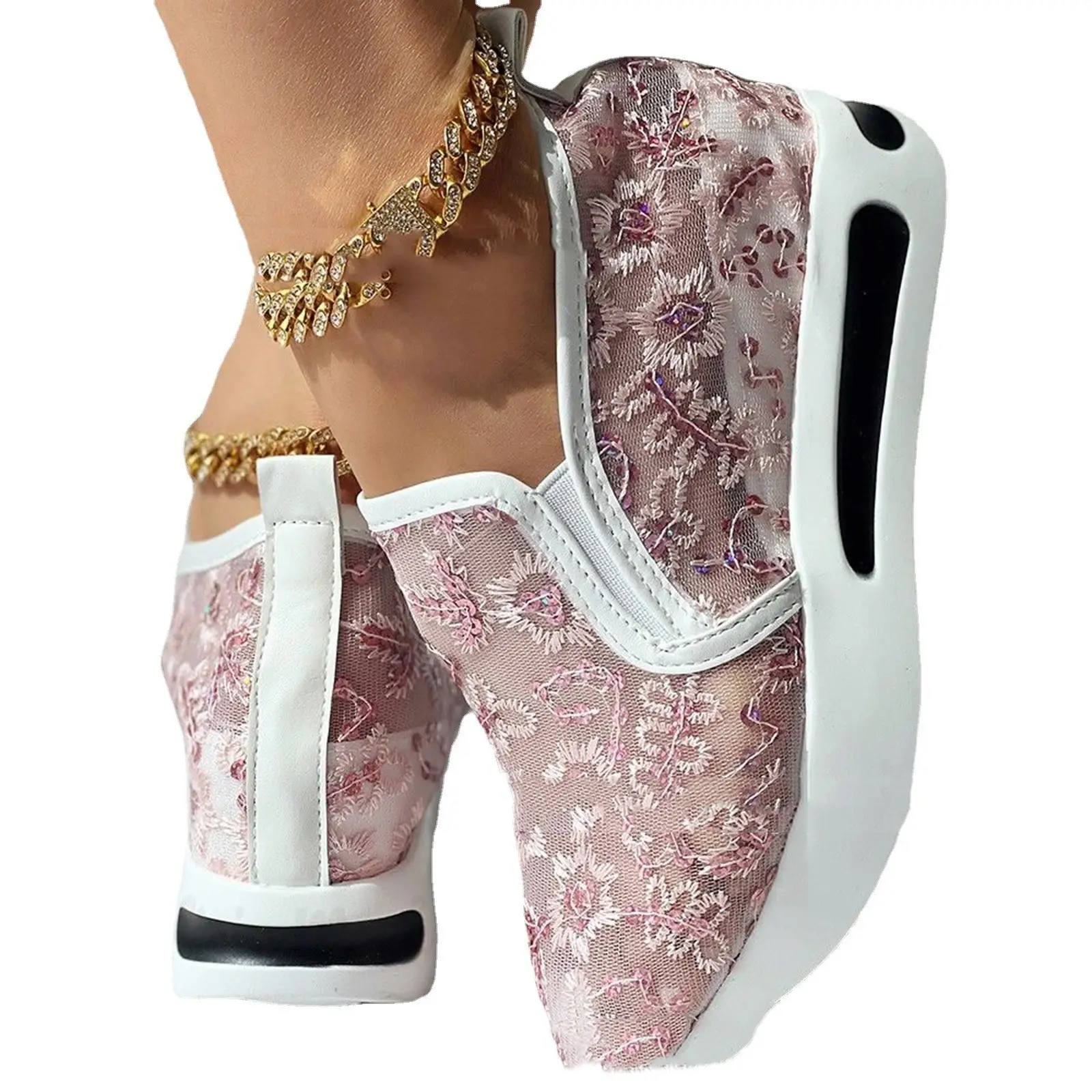 Women's Slip-On Mesh Walking Shoes with Platform Sole