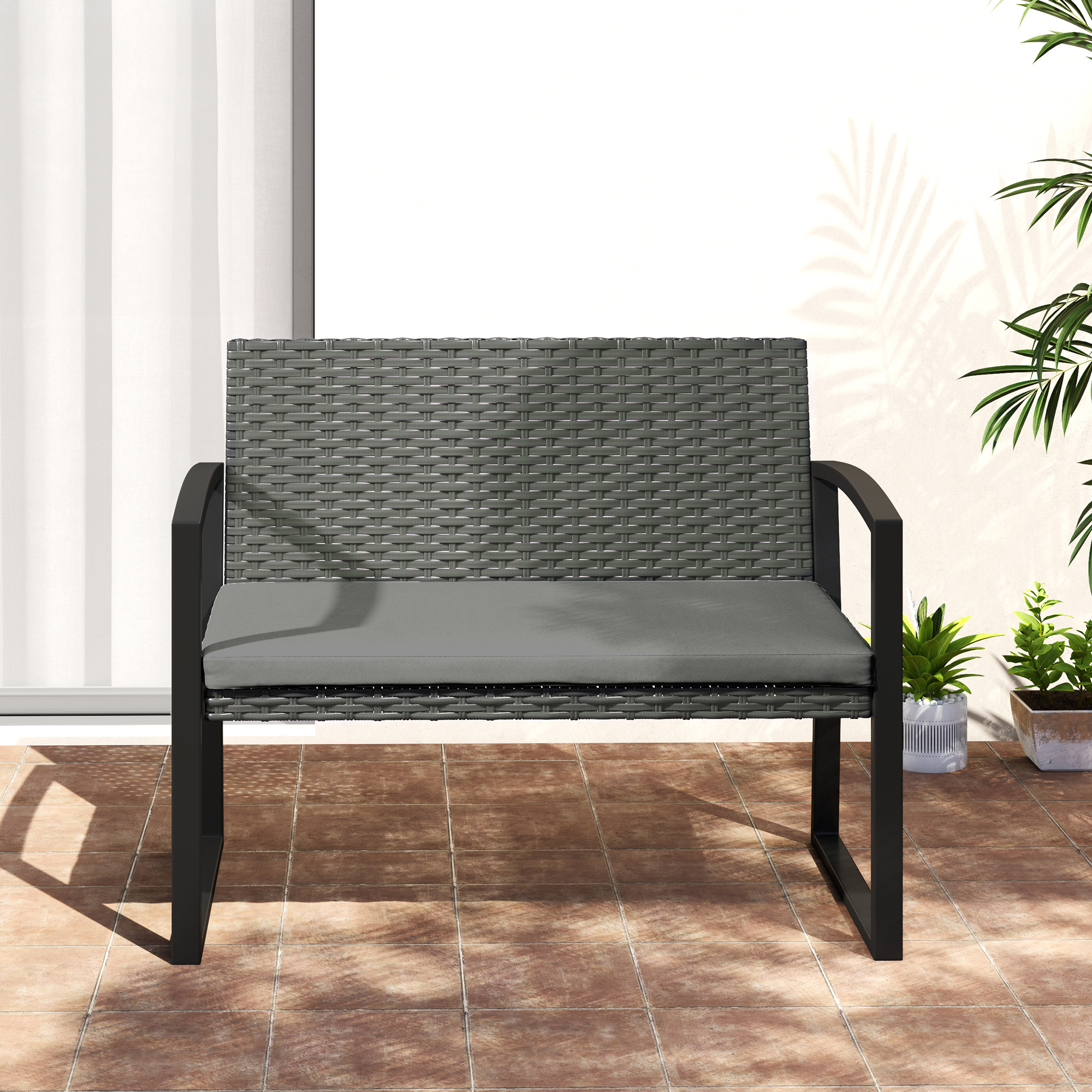 Double Rattan Garden Bench — image 2
