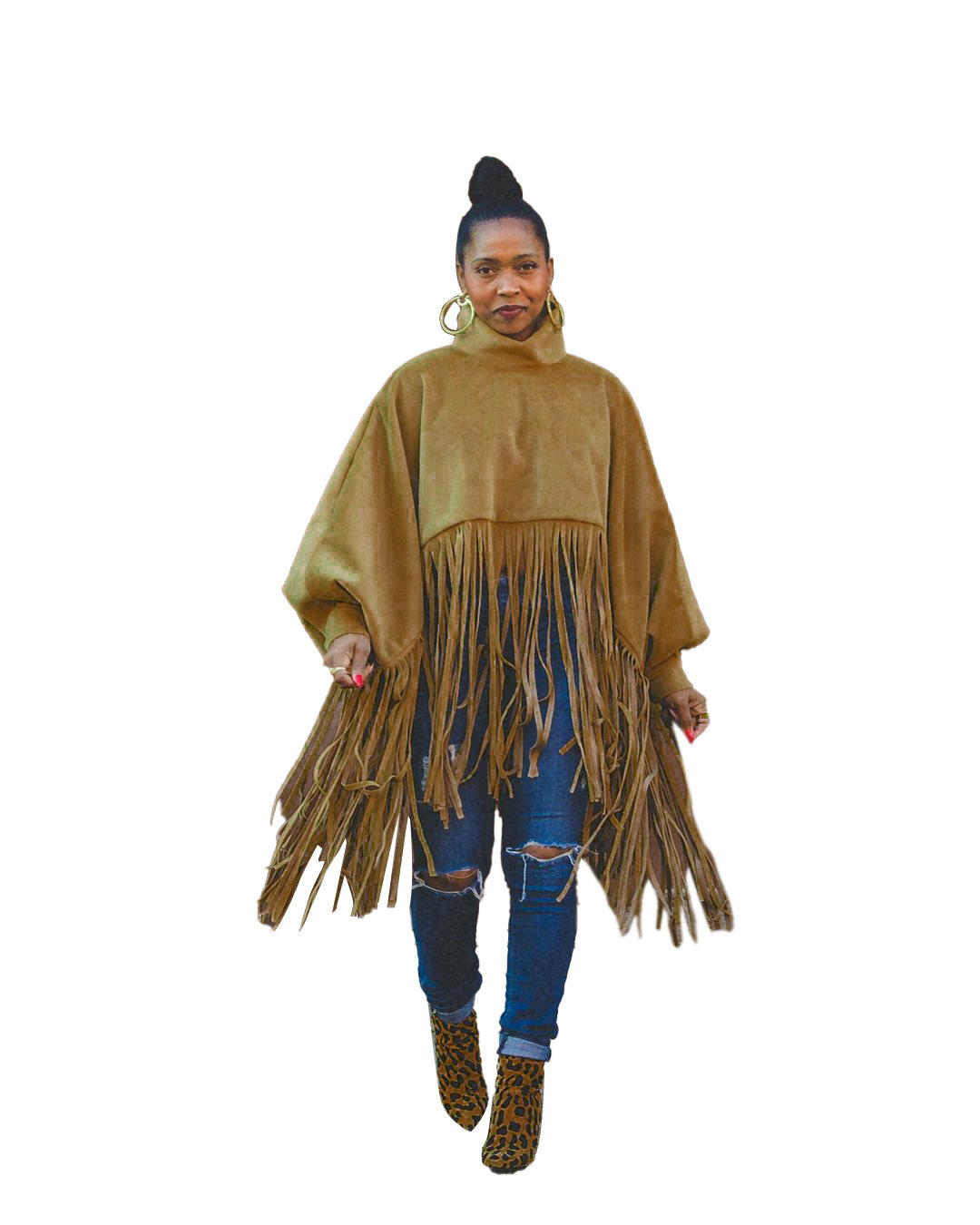 Women's Fashion Solid Color Long Sleeve Fringe Top