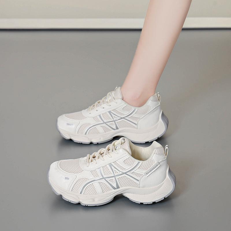 2026 Summer New Arrival Student Chunky Sneakers, Colorblock Lace-up Breathable Casual Shoes, Korean Style Platform Running Athletic Sneakers Women
