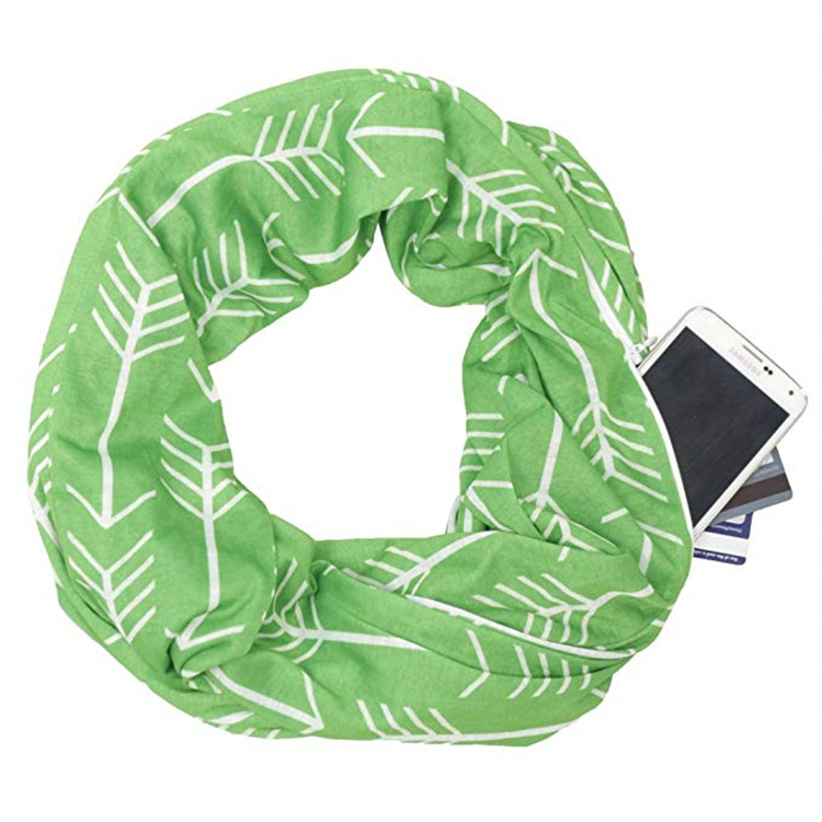 Printed Dark Grey Fish Bone Pocket Scarf