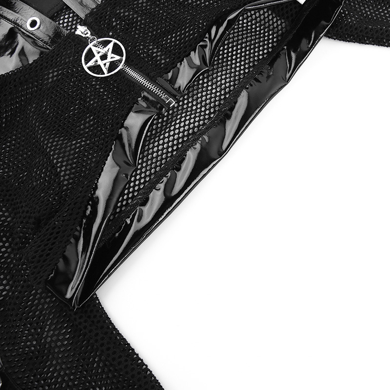 Dark Style Personality Trend Slim Leather Hooded Blouse