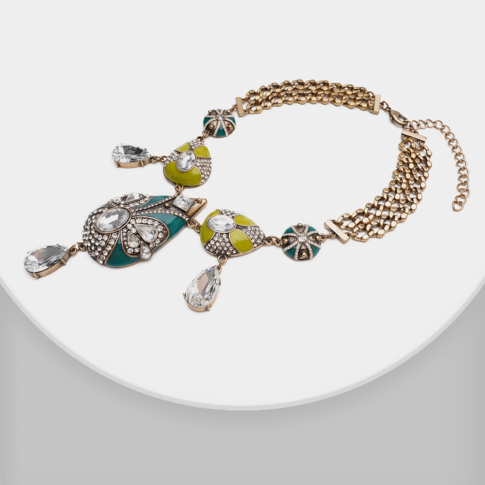 Vintage Foreign Trade Enamel Mid Ancient Crystal Necklace