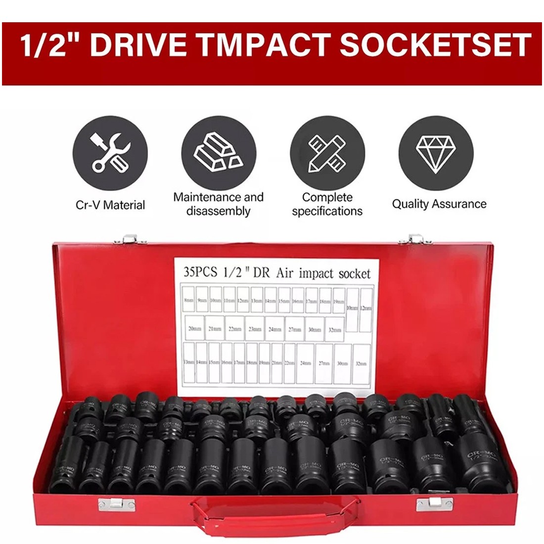 Heavy Duty 40 Piece Car Truck Deep Impact Socket Set Drive 8-32mm Metric — image 10