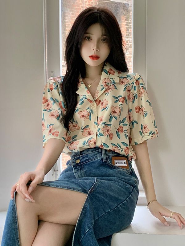 Title 2, Hong Kong Style Vintage Floral Shirt For Women