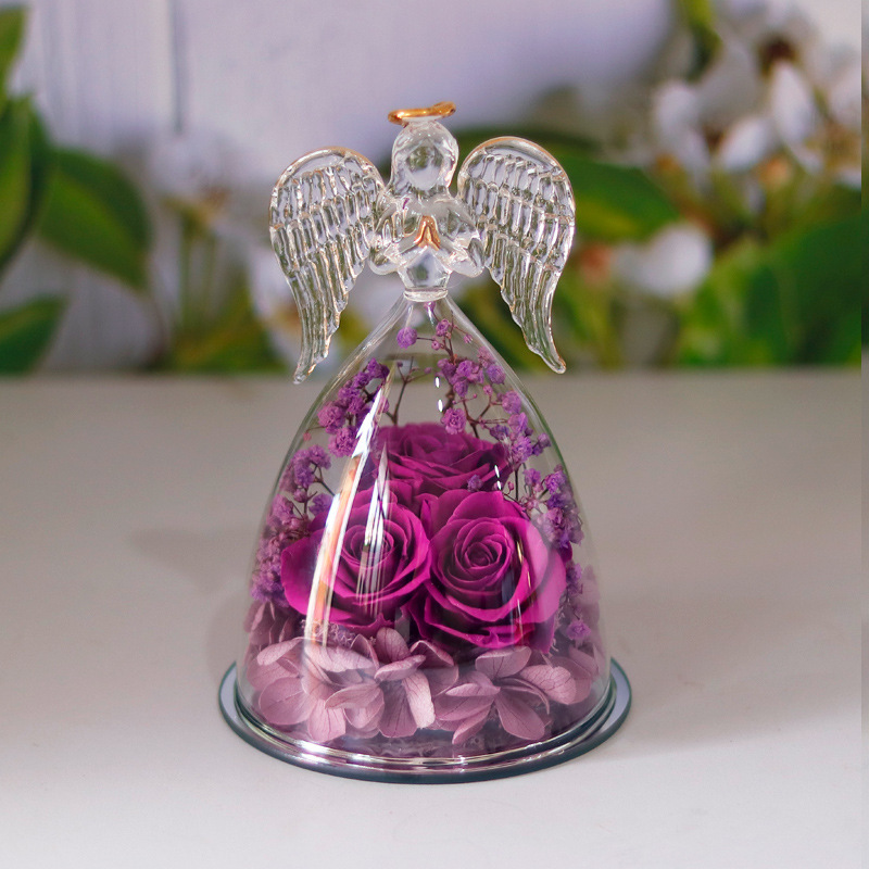 Eternal Flower Gift Box with Angel Glass Cover – Preserved Dried Rose Home Décor - Image 5