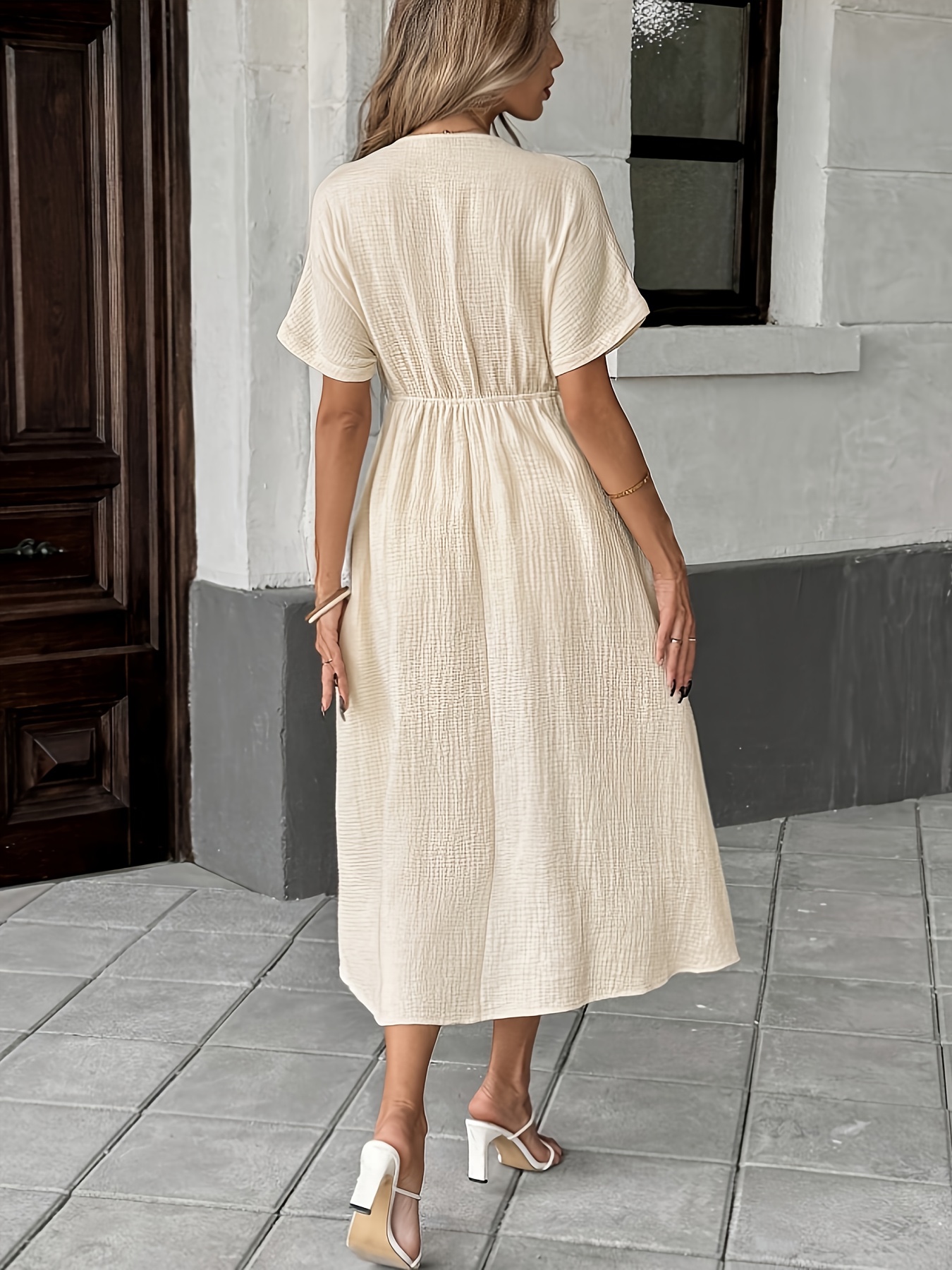 Foreign Trade Women's Fashion Final Payment Stock, Laced Amazon Temu Cross-border Hot Seller Bohemian Style Deep V-neck Dress