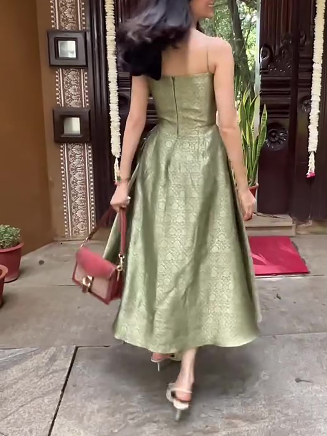 Elegant Green Ethnic Print Sleeveless Dress