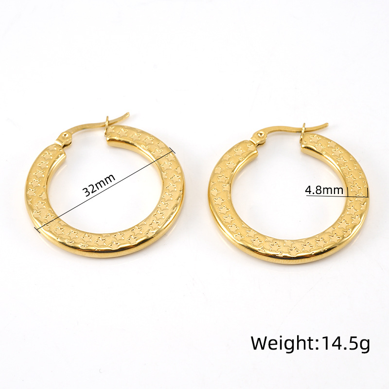 European And American Fashion 18K Gold Titanium Steel Star Ear Ring Stainless Steel Round Summer All-match Buckle Women's Earrings For Women