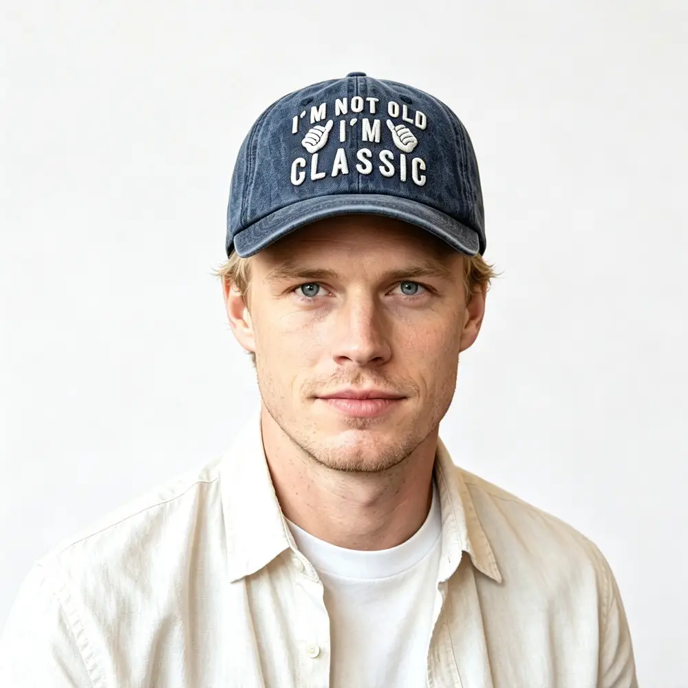 Vintage Washed Navy Baseball Cap, I'm Not Old I'm Classic Embroidery Hat, Retro Summer Casual Cotton Trucker Hat