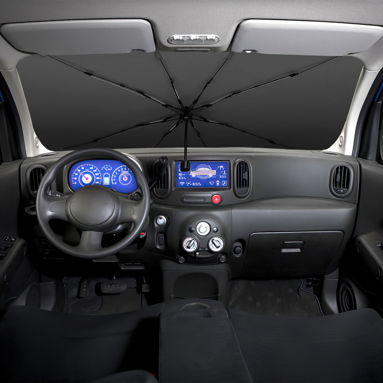 1Pc 57x33In Foldable Car Sun Umbrella Universal Sun Blocker Shield Shade Silver Titanium Sun Protector With Carry Bag For Car Truck SUV