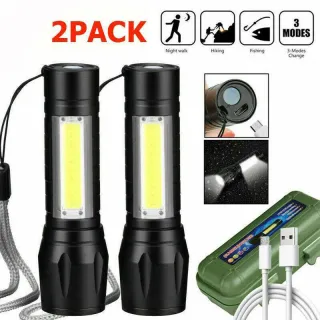 Mini Flashlight LED COB Torch Rechargeable High Lumens Zoomable Adjustable Focus Camping Light 3 Modes Waterproof