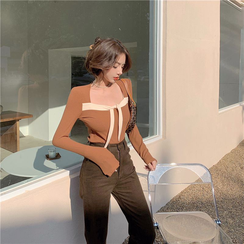 Women's Inner Wear Autumn And Winter Contrast Square Collar