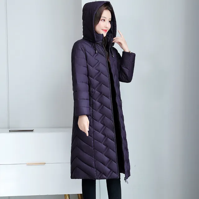 Linggra Chain Long Solid Color Detachable Cotton Jacket Purple - Shop at LoveMi