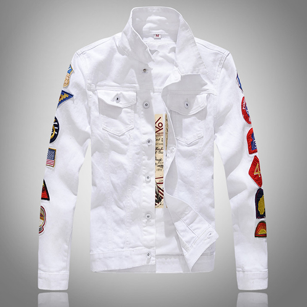 Fashion Slim Men's Patch Denim Jacket White - Shop at LoveMi