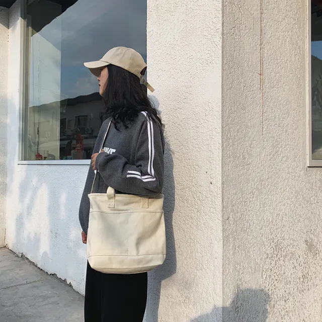 Solid Color Messenger Korean Girls' Canvas Satchel White - Shop at LoveMi