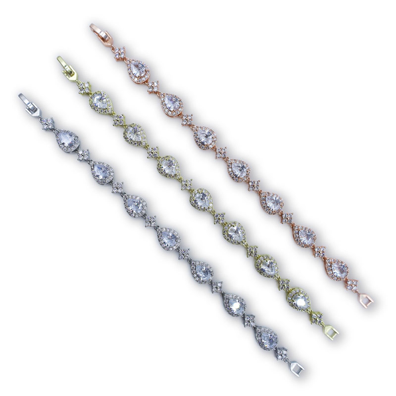 Luxury Teardrop Cubic Zirconia Bracelet Elegant Brass Statement Jewelry Women Wedding Cocktail Party Evening F