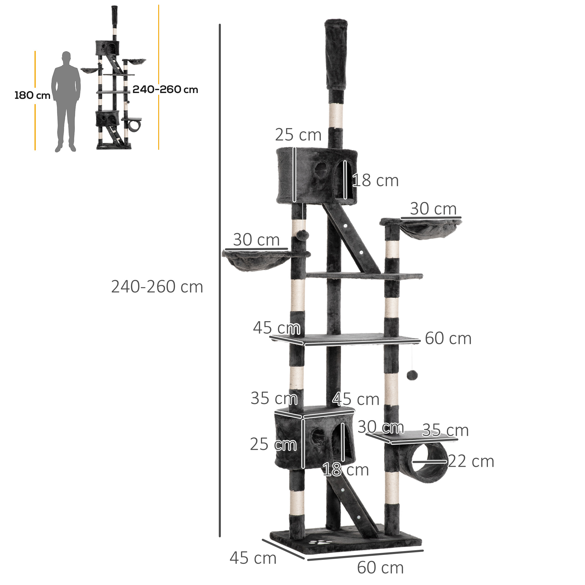 Indoor cat specific floor standing cat tree, adjustable