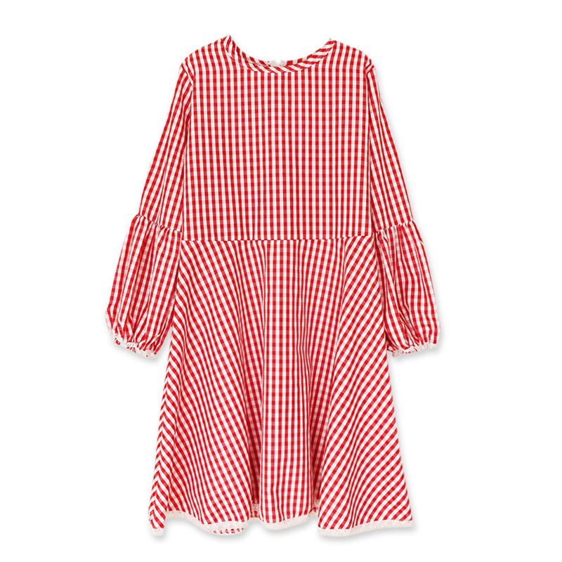 Long-sleeved Red And White Plaid Dress For Adults And Children