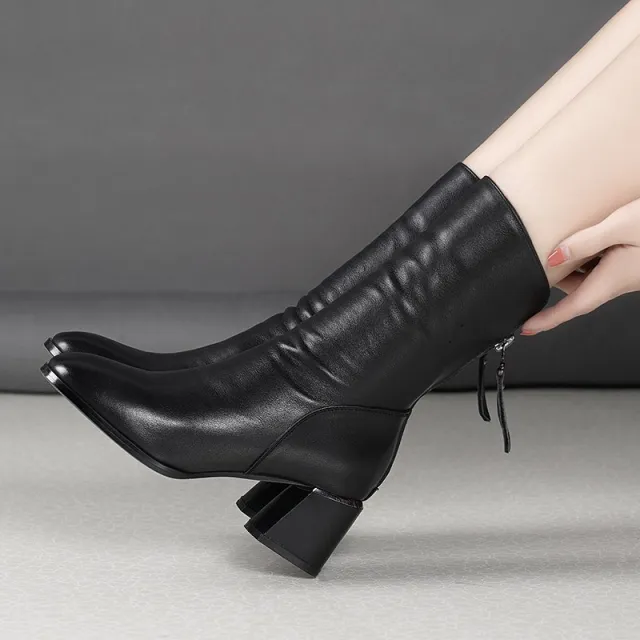 Autumn Thin Single Boots Thick Heel Stretch Black Thin Skinny Boots Black - Shop at LoveMi